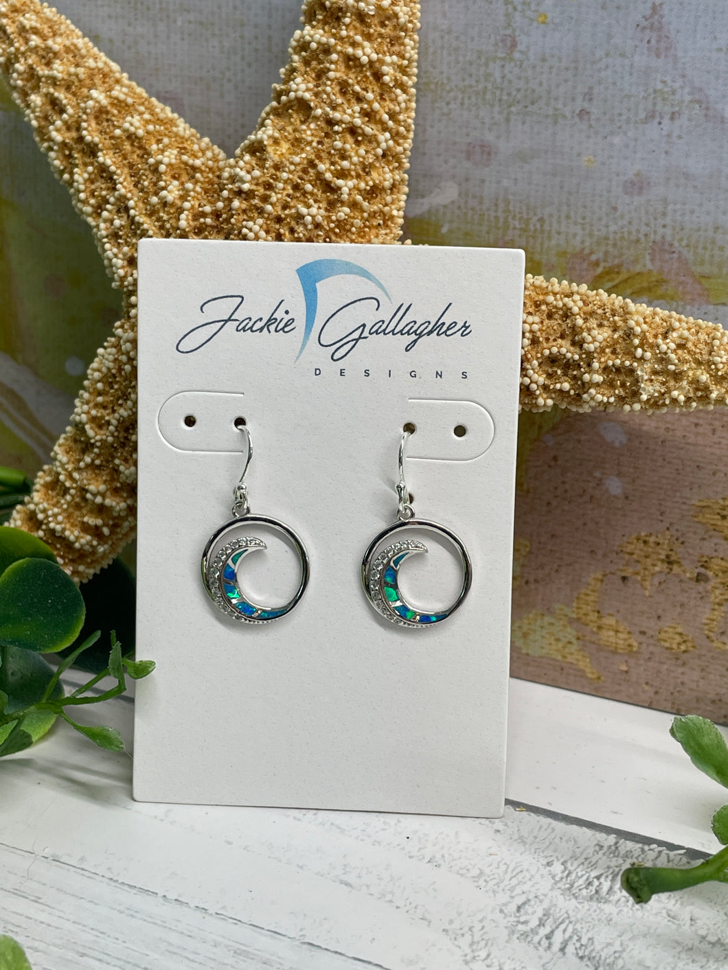 Wave Earring: Lab Opal/Swarovski