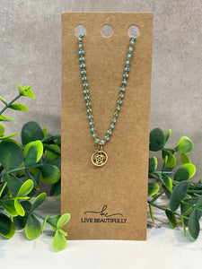 Necklace - Green Beads Turtle