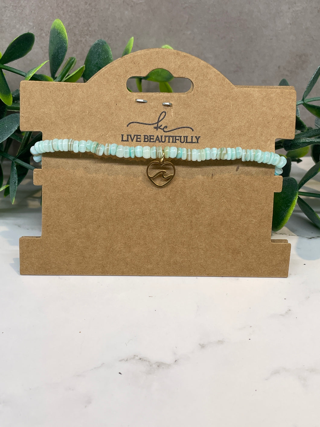 Bracelet - Stone Green Heart Wave