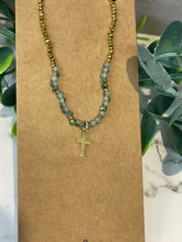 Load image into Gallery viewer, Necklace - Green Gold Cross
