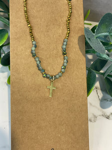 Necklace - Green Gold Cross