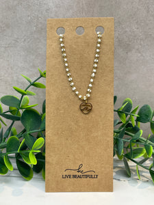 Necklace - White Beads Heart Wave
