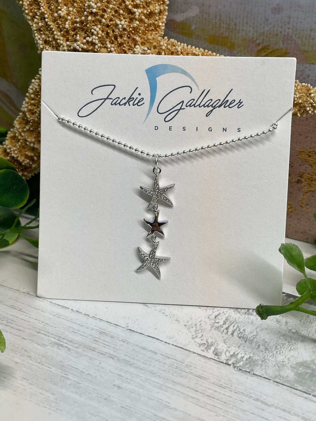 Starfish Drop Necklace, .925