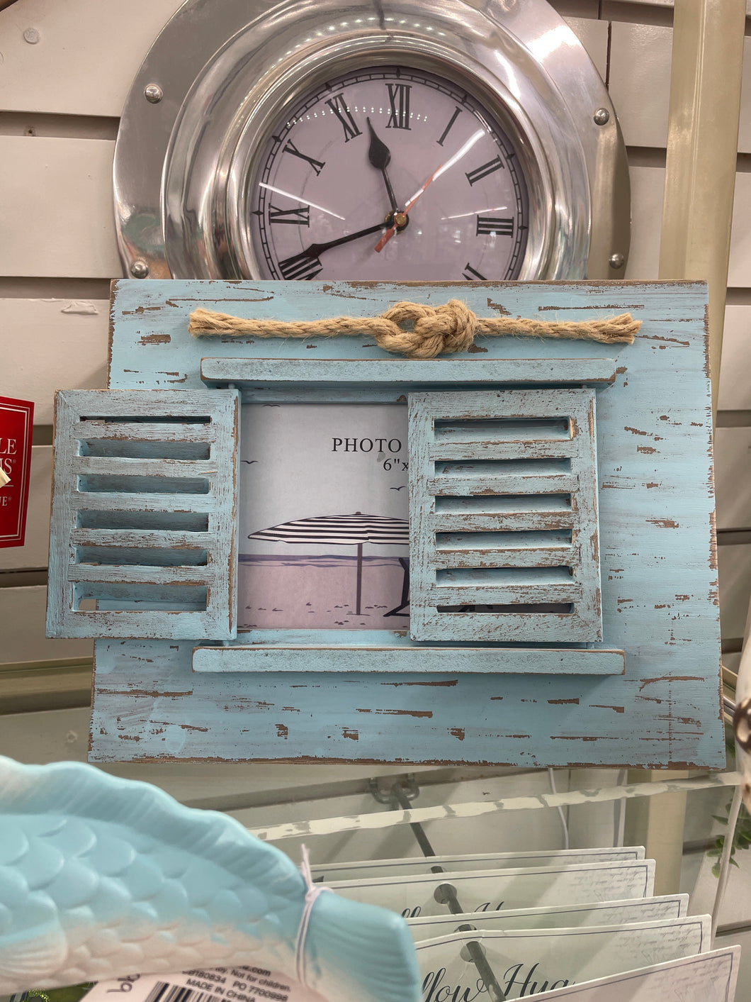Blue distressed shutter frame