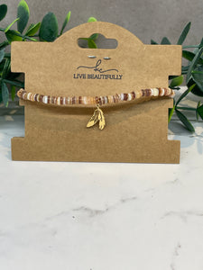 Bracelet - Brown Bead Feather