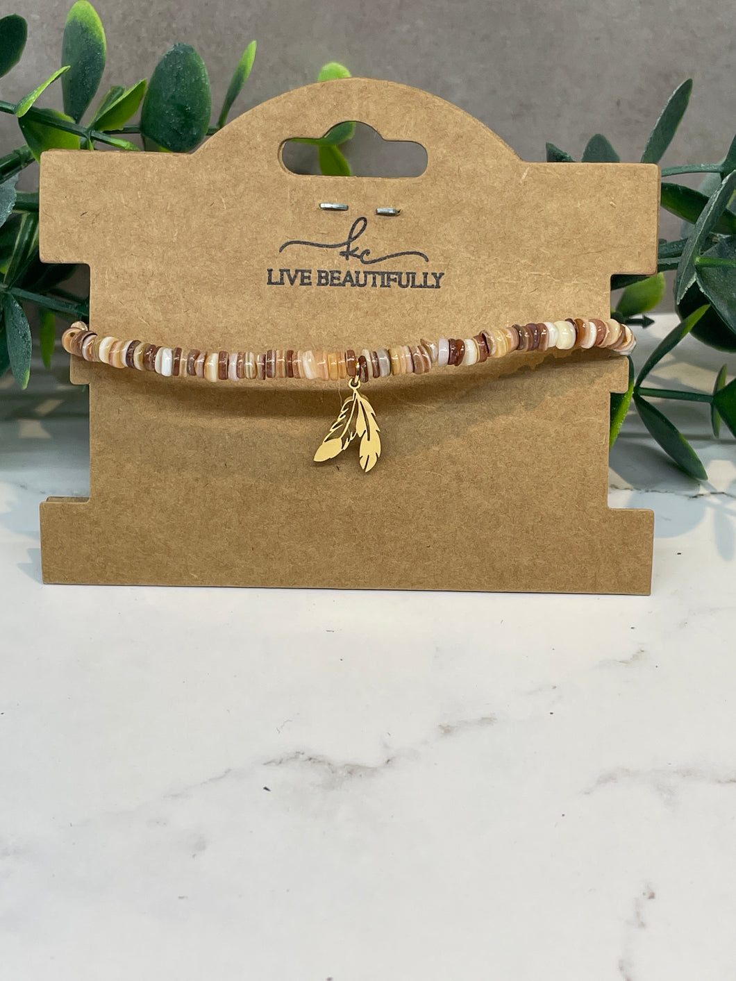 Bracelet - Brown Bead Feather