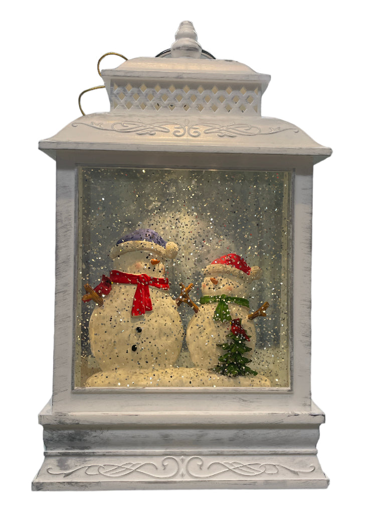 Lit Snowmen Winter Scene
