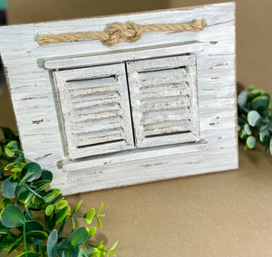 White distressed shutter frame
