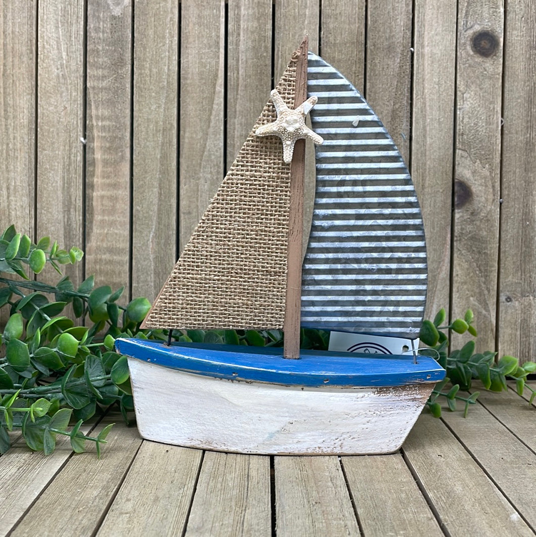 Burlap Brushed Sailboat